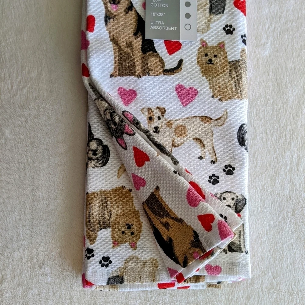 Boston Terrier Frenchie Various Dogs Hearts Set of 2 Kitchen Towel Set Multi NWT